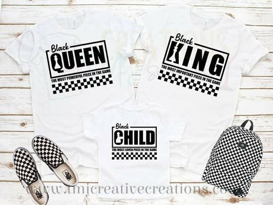 Black KING and Black QUEEN Black CHILD T-Shirt Couples Shirt Family Shirt King Shirt Queen Shirt Queen & King Shirt King Shirt Black Queen