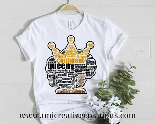 CROWN BLACK QUEEN Shirt Mom and Daughter Shirt Family Shirts Crown Queen Word Art Shirt Crown Queen Word Art T-Shirt Queen Shirts Queen Art