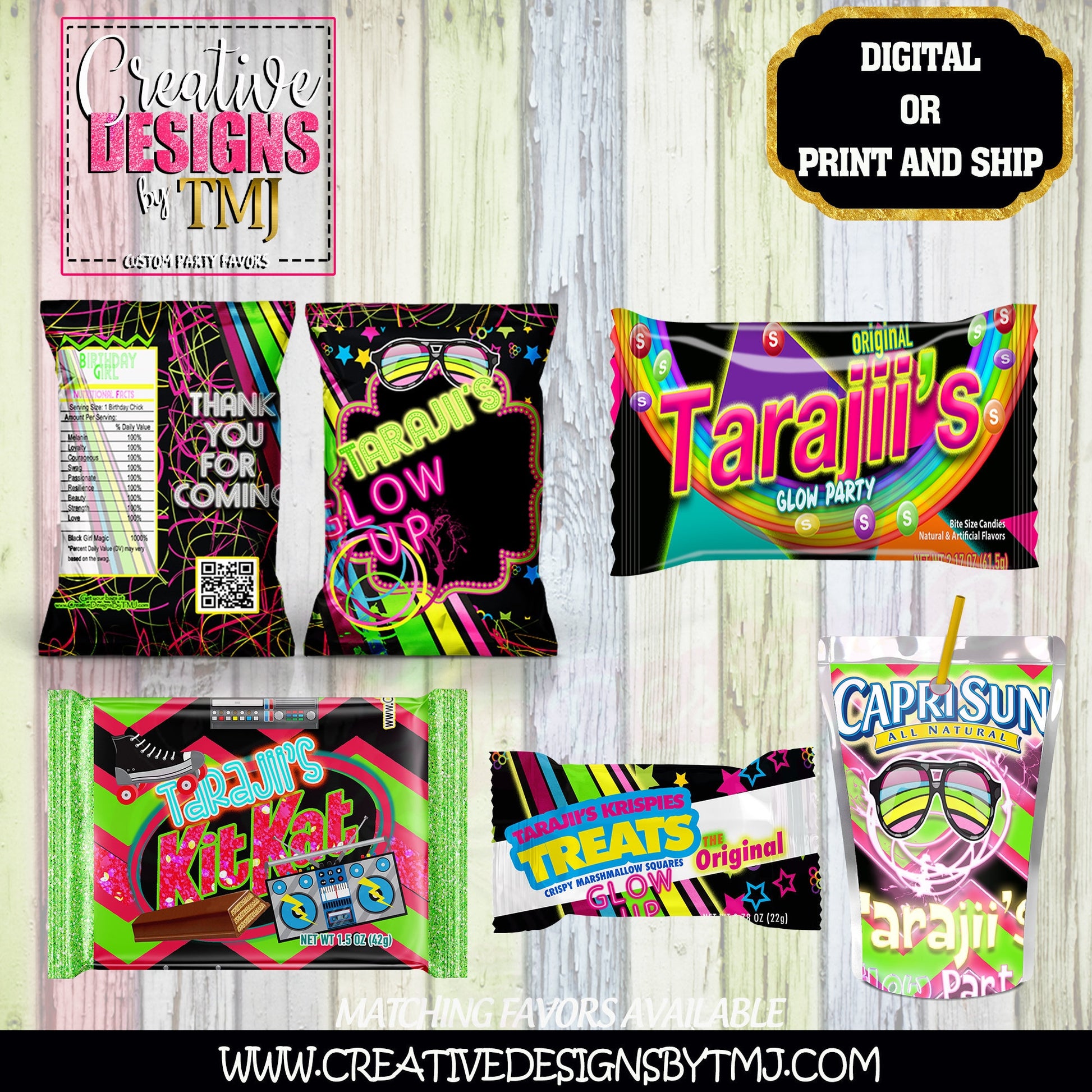 GLOW PARTY FAVORS Glow Party Favors Neon Party Favors Glow Party Chip Bag Favor Glow Party Water Bottle Labels Juice Fruit Snacks Candy Bar