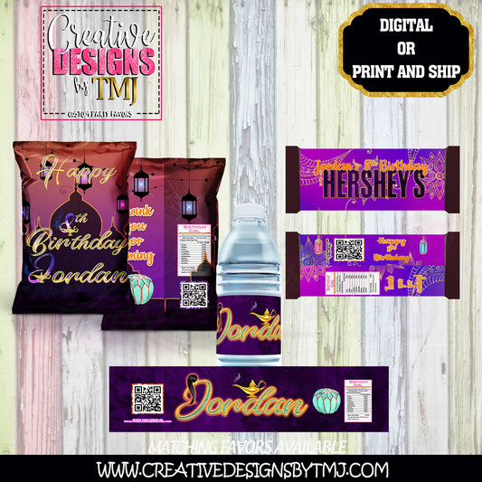 ARABIAN NIGHTS FAVORS Arabian Party Favors Arabian Party Chip Bag Favor Arabian Party Water Bottle Labels Juice Fruit Snacks Candy Bar