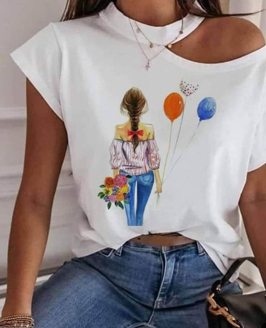 Cute Fashion T-shirt with woman with balloons ***TSHIRT NOT BLOUSE***