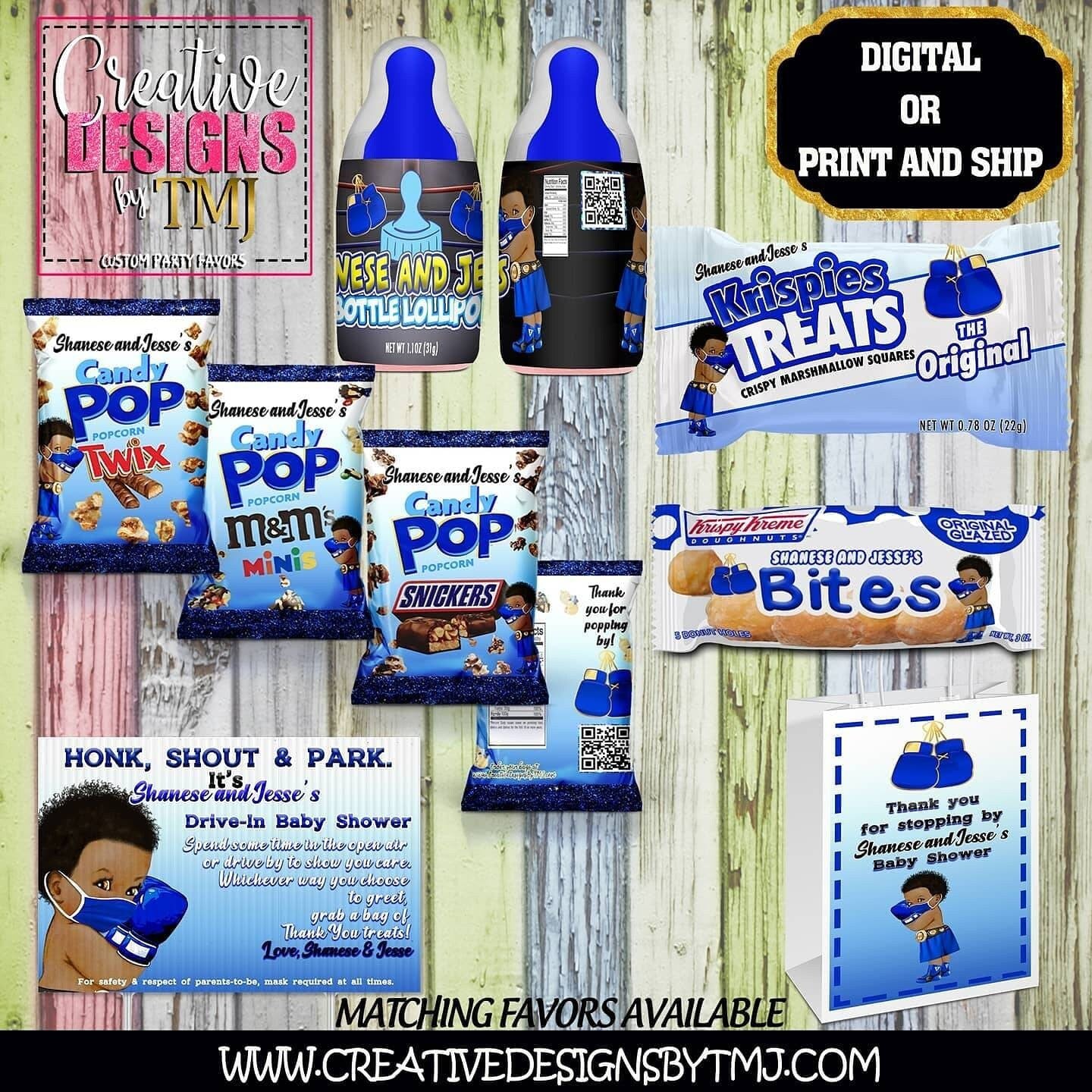 Boxer Baby Shower Chip Bag  Black Baby Chip Bags Baby Sgower Party Favor Afro Baby Favors Space Boxer Theme Baby Shower favors Boxer Party