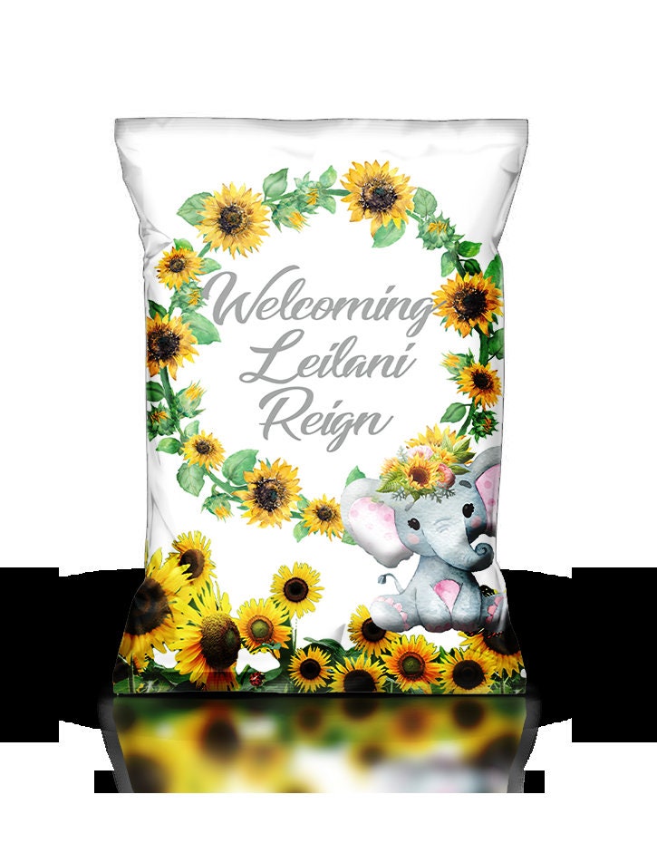Elephant Sunflower Chip Bag Elephant Chip Bags Elephant Party Favor Sunflower Favor Sunflower Baby Shower favor Elephant Baby Shower