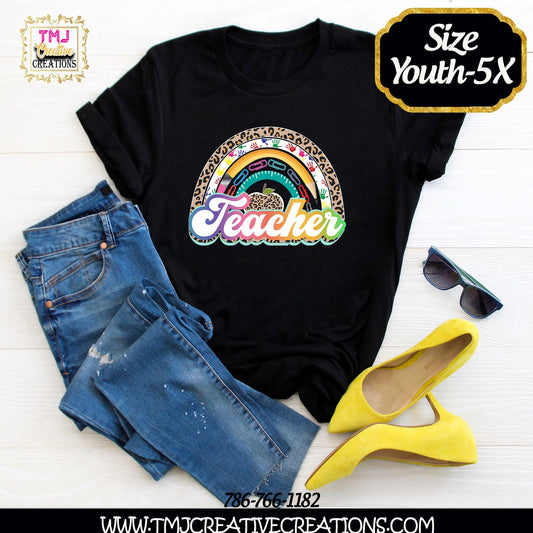 TEACHER RAINBOW Shirt Leopard RAINBOW Teacher Shirt Leopard Teacher Shirts Teacher Gift Ideas Back to School Shirts Shits for Teachers