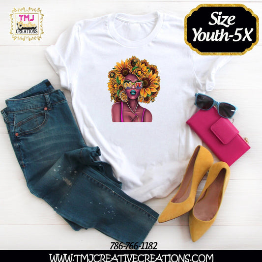 AFRO SUNFLOWER T-shirt and Sunflower BEAUTY T-shirt Sunflower Princess Shirt Black Woman with Sunflowers Afro Beauty Sunflower Shirt cute