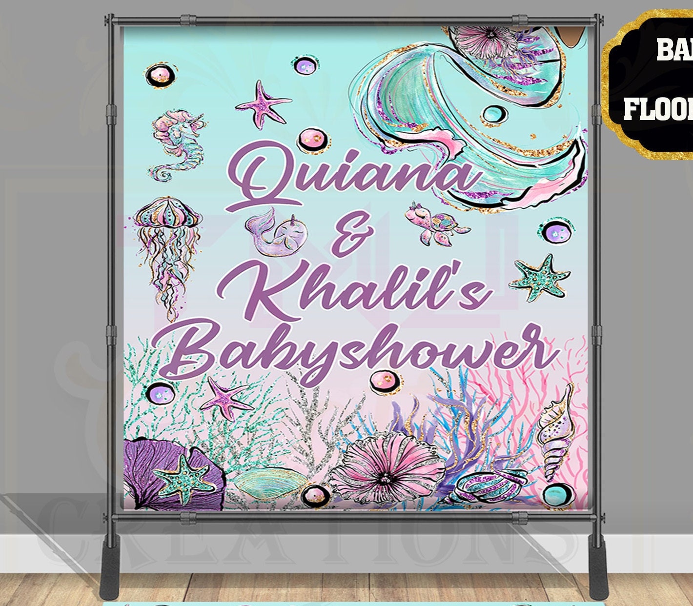 Mermaid BABY SHOWER Floor Decal Mermaid Backdrop Mermaid Party Idea Mermaid Baby Shower Floor Sticker Mermaid Banner Mermaid Party