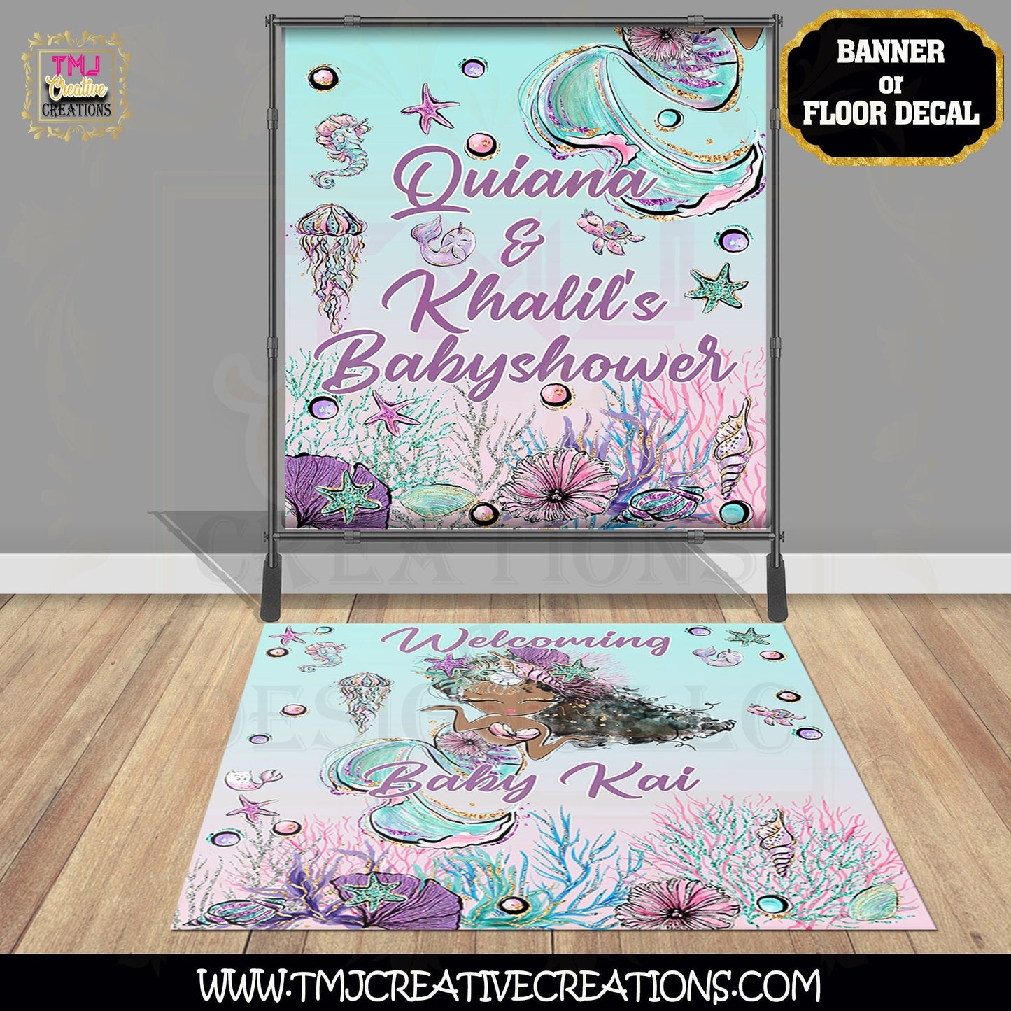 Mermaid BABY SHOWER Floor Decal Mermaid Backdrop Mermaid Party Idea Mermaid Baby Shower Floor Sticker Mermaid Banner Mermaid Party