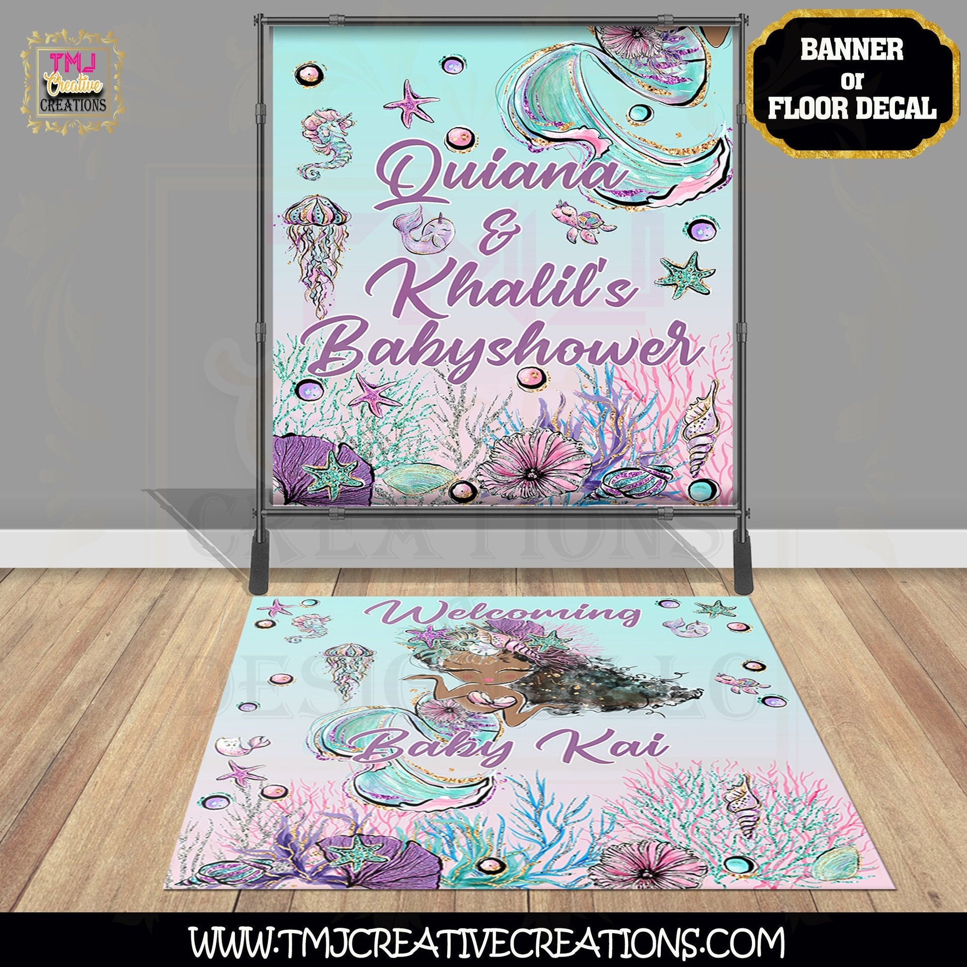 Mermaid BABY SHOWER Floor Decal Mermaid Backdrop Mermaid Party Idea Mermaid Baby Shower Floor Sticker Mermaid Banner Mermaid Party