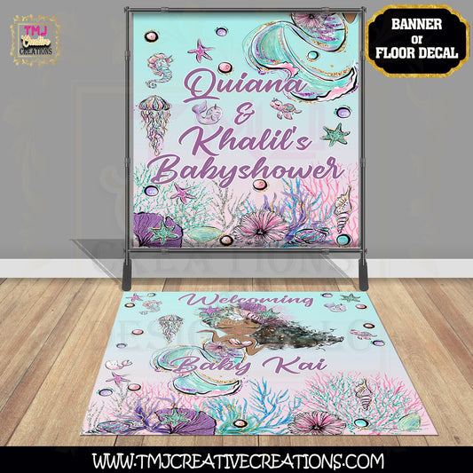 Mermaid BABY SHOWER Floor Decal Mermaid Backdrop Mermaid Party Idea Mermaid Baby Shower Floor Sticker Mermaid Banner Mermaid Party