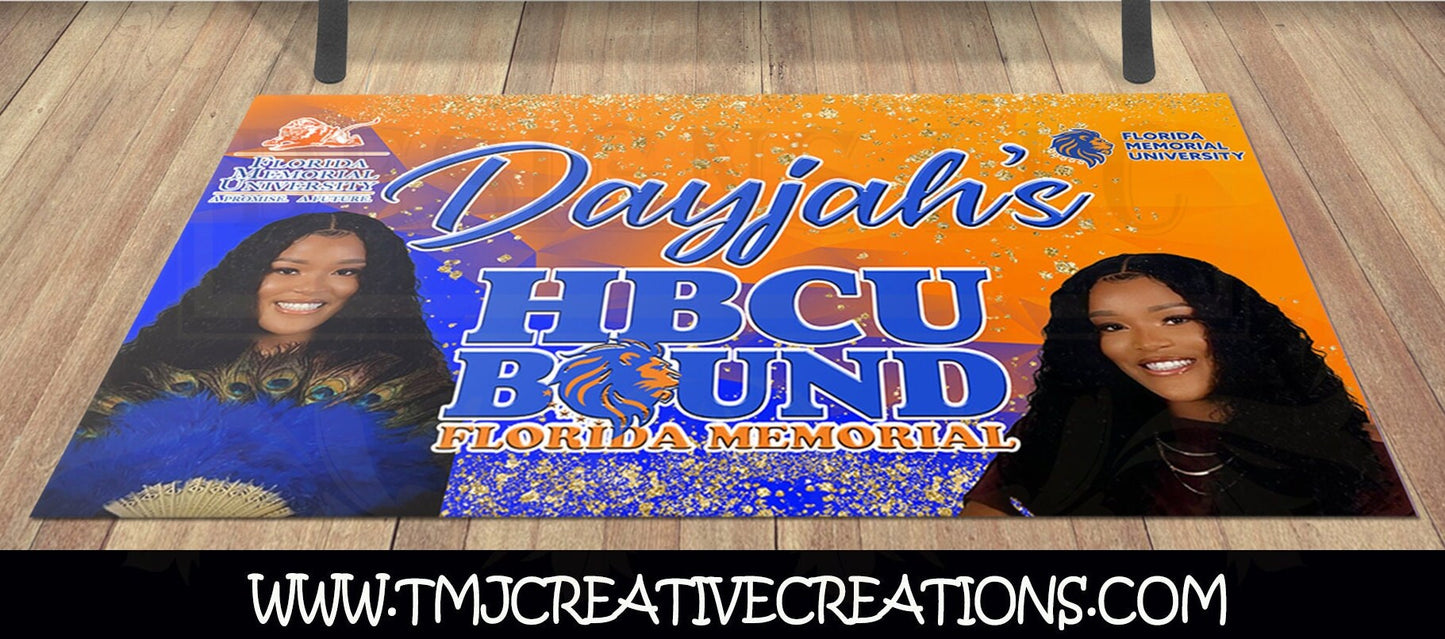 GRADUATION Floor Decal Trunk Party Backdrop Graduation Party Idea Florida Floor Sticker Orange and Blue Banner FMU Graduation Trunk Party