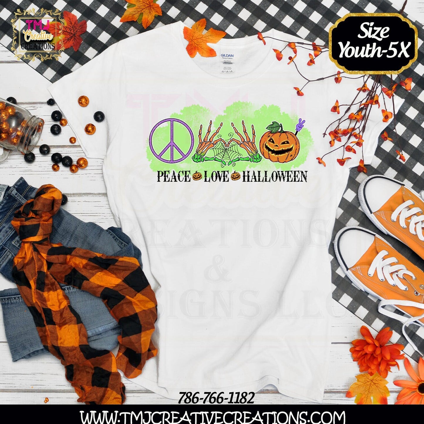 LOVE PEACE HALLOWEEN T-Shirt Halloween Shirt Halloween T-Shirt Skeleton hand Halloween Shirt Pumpkin T-shirt Cute Movie Shirt