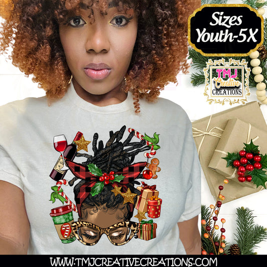 MESSY BUN CHRISTMAS T-Shirt Christmas T-Shirts Holiday Messy Bun T-Shirt Holiday Shirt African American Christmas Shirt Dread Loc
