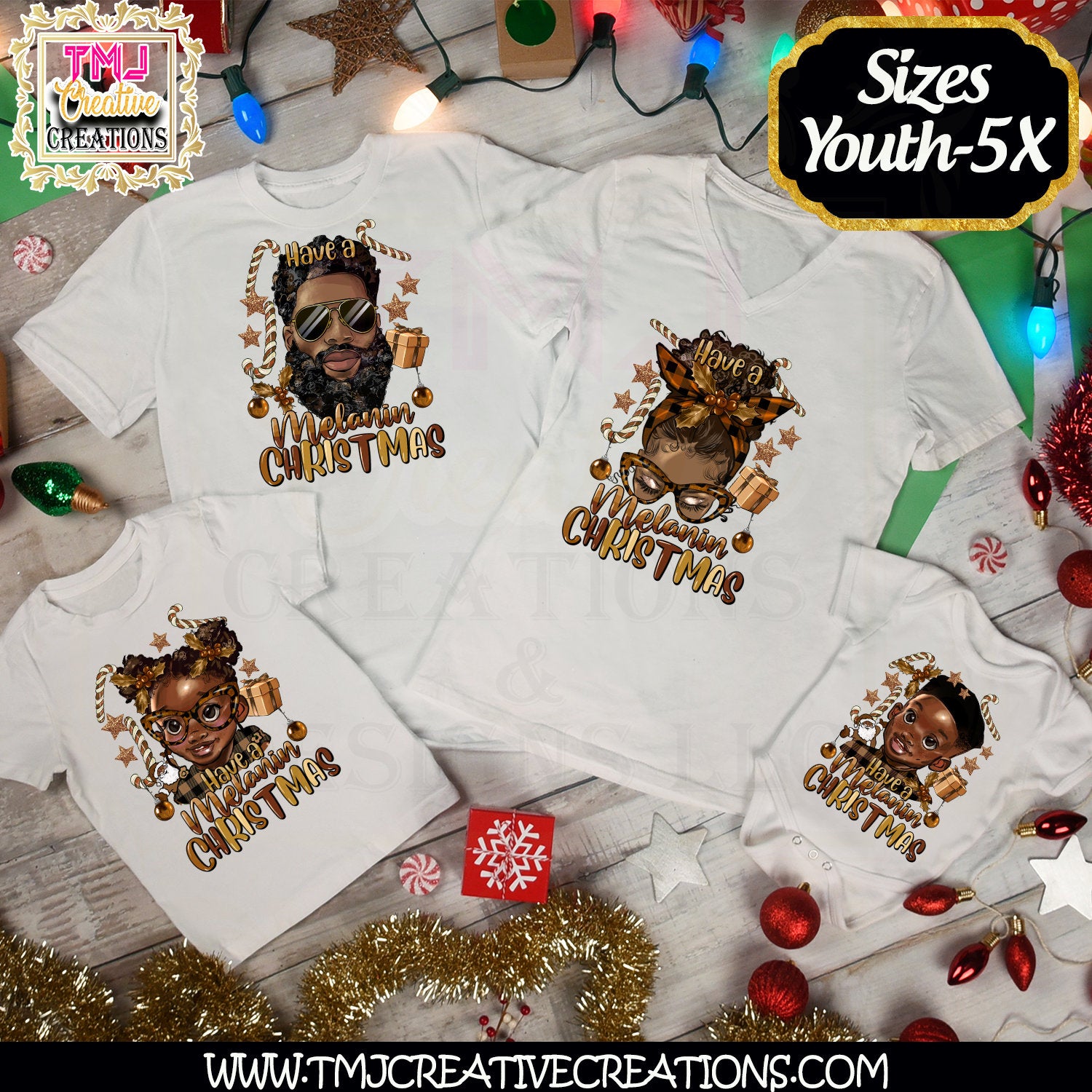 MELANIN FAMILY CHRISTMAS T-Shirt Family Christmas T-Shirt Holiday Messy Bun T-Shirt Holiday Shirt African American Christmas Shirt Dread Loc
