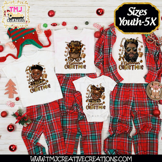 MELANIN FAMILY CHRISTMAS T-Shirt Family Christmas T-Shirt Holiday Messy Bun T-Shirt Holiday Shirt African American Christmas Shirt Dread Loc
