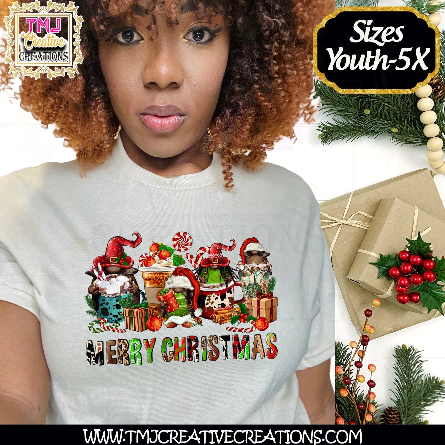 African American Christmas gnome T-Shirt Christmas T-Shirts Holiday T-Shirt Holiday Shirt African American Christmas Shirt