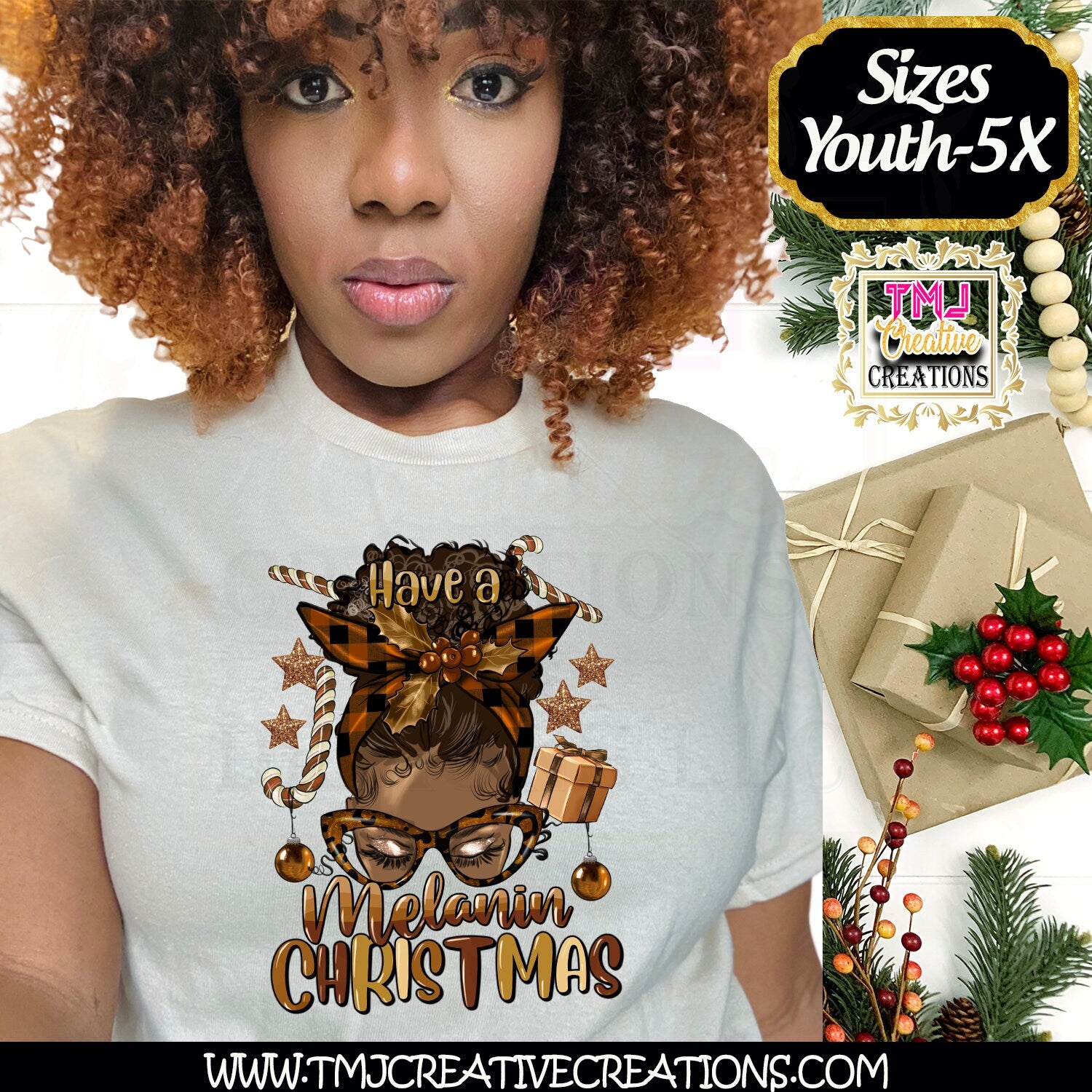 MELANIN FAMILY CHRISTMAS T-Shirt Family Christmas T-Shirt Holiday Messy Bun T-Shirt Holiday Shirt African American Christmas Shirt Dread Loc